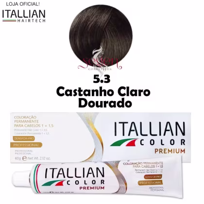 Imagem do produto Itallian Hairtech Color Premium Castanho Claro Dourado 5.3 - Coloração Permanente 60g