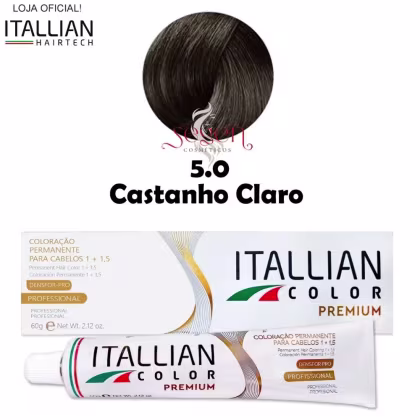 Imagem do produto Itallian Hairtech Color Premium Castanho Claro 5.0 - Coloração Permanente 60g