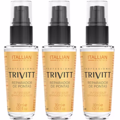 Três frascos de reparador de pontas com 30ml cada.