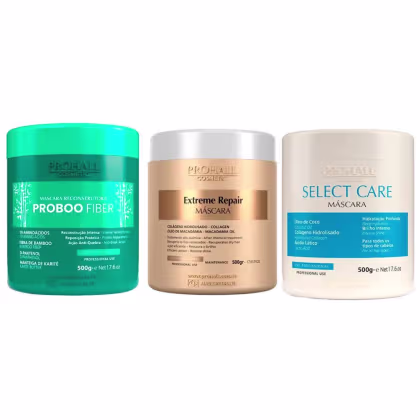 Imagem do produto Kit Prohall Cosmetic Proboo Fiber Extreme Repair Select Care (3 Produtos)