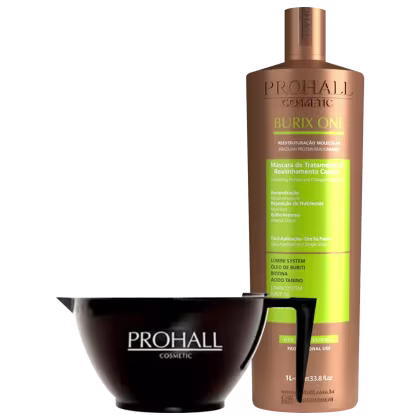 Kit com escova progressiva Burix One e cumbuca capilar, da marca Prohall Cosmetic.