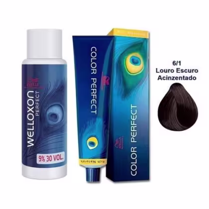 Imagem do produto Kit Wella tinta Professionals Color Perfect 6/1 Louro Escuro Acinzentado 60g + Welloxon 60ml