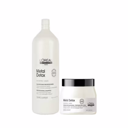 Kit com shampoo e máscara Metal Detox, da marca L'Oréal Professionnel.
