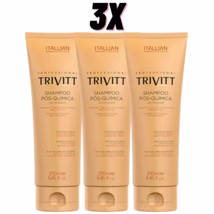Imagem do produto Kit 3 unidades de Shampoo Pós-química Trivitt 250ml para uso frequente