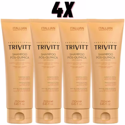 Imagem do produto Kit 4 unidades de Shampoo Pós-química Trivitt 250ml para uso frequente