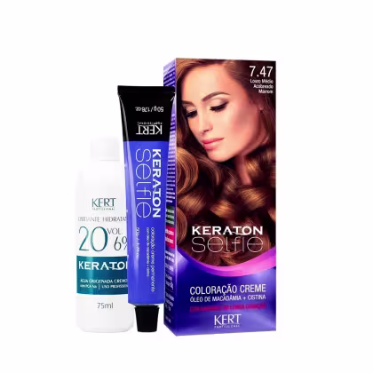 Imagem do produto Kit Keraton Selfie 7.47 Louro Médio Acobreado Marrom + Oxigenada (2 Produtos)