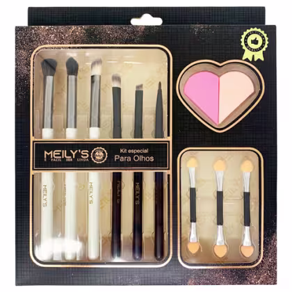 Imagem do produto Kit com 09 Pincéis e 02 Esponjas Para Maquiagem Meily's MKP-171