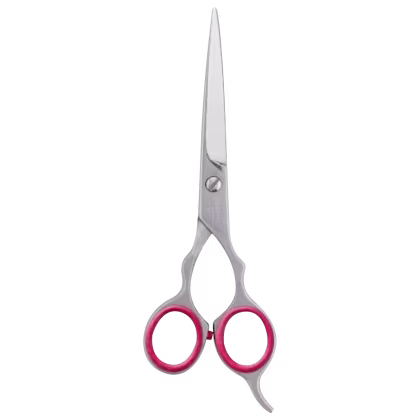 As tesouras de corte de cabelo Vertix apresentam um design elegante e moderno, com um acabamento prateado brilhante e detalhes em rosa. As lâminas são longas e afiadas, projetadas para oferecer um corte preciso e eficiente.