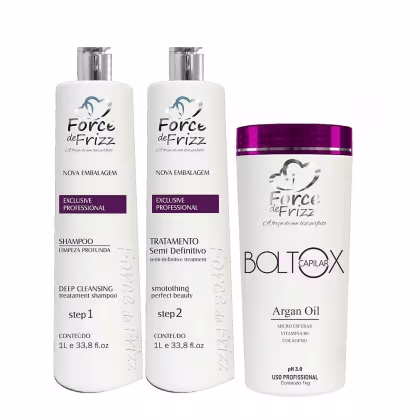 Imagem do produto Kit Force de Frizz Escova Progressiva Semi Definitiva + Máscara Botox Capilar de Argan Oil 1Kg