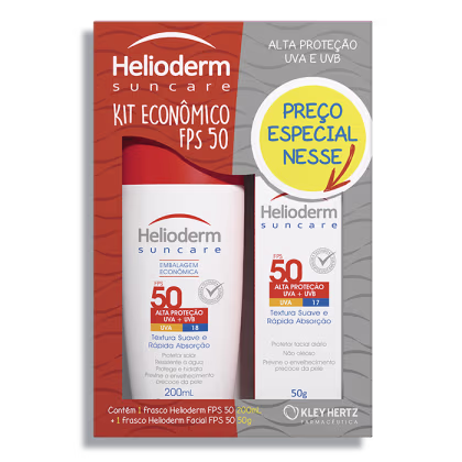 Imagem do produto KIT HELIODERM SUNCARE FPS50 200ML + PROTETOR FACIAL FPS50 50G