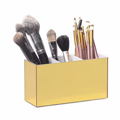 Imagem do produto Acrílico Store Dourado/Branco com 3 Divisórias - Porta Pincel