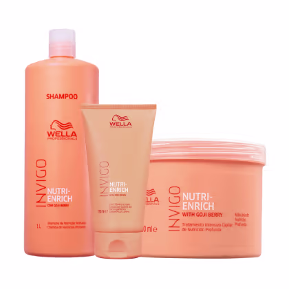 Kit com shampoo, máscara e leave-in Invigo Nutri-Enrich de Wella Professionals.