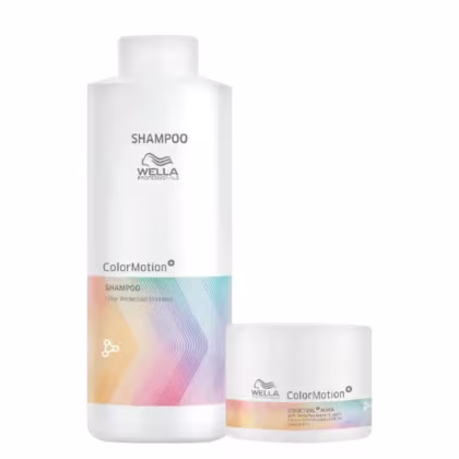 Kit Wella Professionals Color Motion+ com shampoo de litro e máscara capilar.