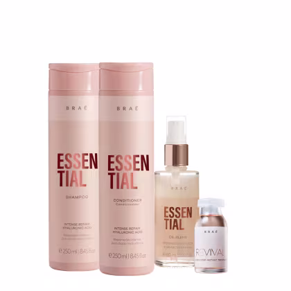 Imagem do produto Kit Braé Essential Shampoo Condicionador Oil Blend e Revival Ampola de Tratamento (4 produtos)
