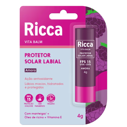 Protetor solar labial Vita Balm, da marca Ricca.