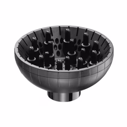 Este é um difusor de cabelo profissional da marca BaByliss Pro. O produto tem uma forma arredondada e é composto por uma base circular preta com uma série de pinos cilíndricos pretos projetados para secar e modelar o cabelo.