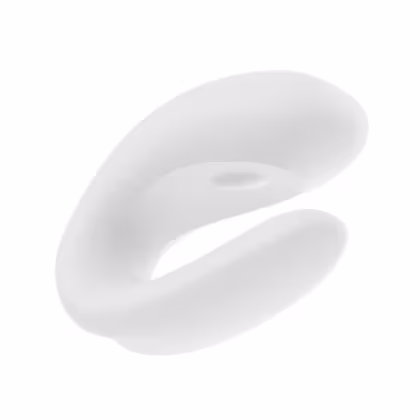 A imagem mostra um vibrador de casal branco.