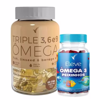 Imagem do produto Kit Triple Ômega 60 Cápsulas + Ômega 3 PEIXINHOS 120 Cápsulas + E-book