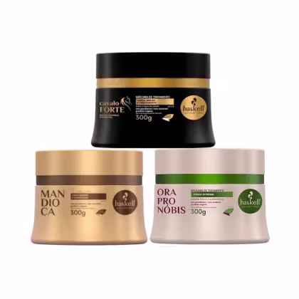 Kit Haskell Cronograma Capilar para Cabelos Danificados Trio, 3 produtos.
