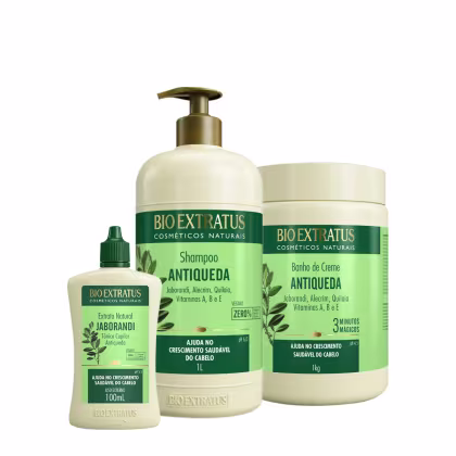 Imagem do produto Kit Bio Extratus Jaborandi Antiqueda Shampoo Litro Máscara e Tônico Antiqueda (3 produtos)