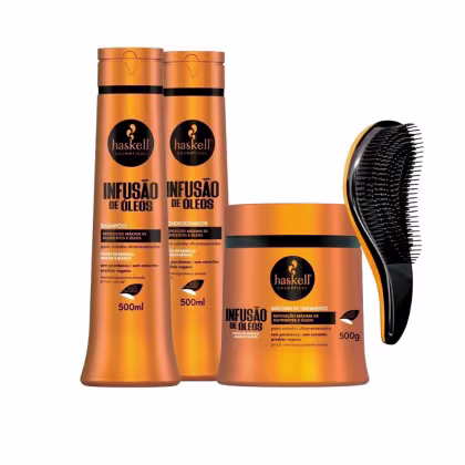 Imagem do produto Kit Haskell Infusão De Óleos 500ml Shp/Cond/Máscara +Escova