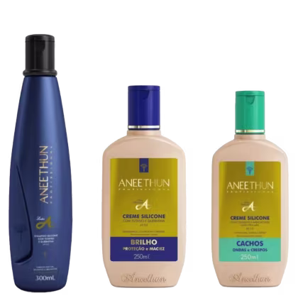 Imagem do produto Aneethun Linha A - Kit Shampoo 300 ml + Creme Silicone 250  ml + Creme Silicone Cachos 250 ml