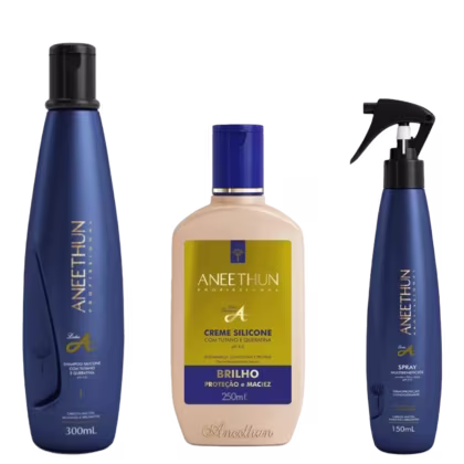 Imagem do produto Aneethun Linha A - Kit Shampoo 300 ml + Creme Silicone 250 ml + Spray Multifuncional 150ml