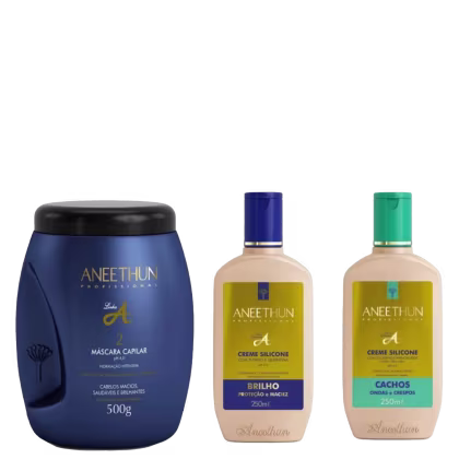Imagem do produto Aneethun Linha A - Kit Máscara 500 ml + Creme Silicone 250 ml + Creme Silicone Cachos 250 ml