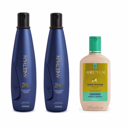 Imagem do produto Aneethun Linha A - Kit Shampoo 300 ml (2 Un) + Creme Silicone Cachos 250 ml
