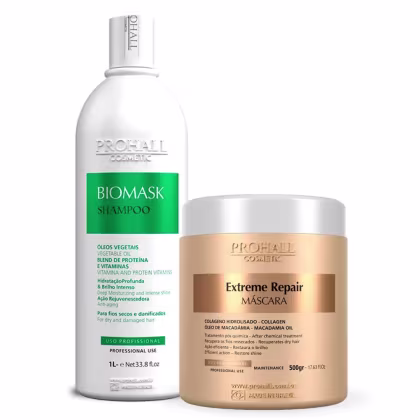 Imagem do produto Kit Prohall Shampoo Biomask 1L + Máscara Extreme Repair 500g