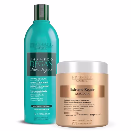 Imagem do produto Kit Prohall Shampoo Degan 1L + Máscara Extreme Repair 500g
