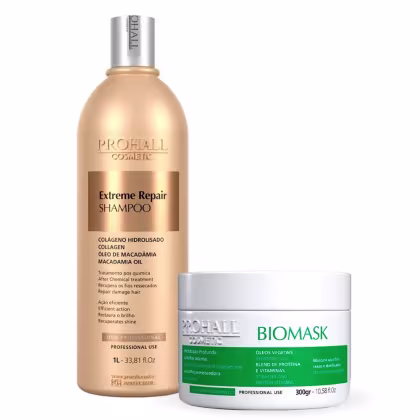Imagem do produto Kit Prohall Shampoo Extreme Repair 1L + Máscara Biomask 300g