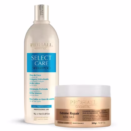 Imagem do produto Kit Prohall Shampoo Select Care 1L + Máscara Extreme 300g