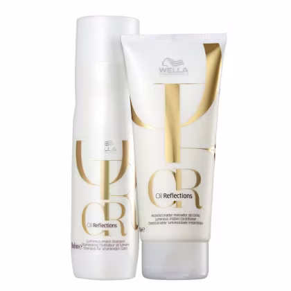 Kit com shampoo e condicionador Oil Reflections da marca Wella Professionals.