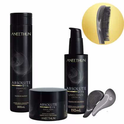 Imagem do produto Kit Absolute Oil Shampoo,Máscara e Umectante Aneethun+Escova