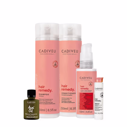 Imagem do produto Kit Cadiveu Essentials Hair Remedy Shampoo Condicionador Leave-in Sérum Ampola e Açaí Oil (5 produtos)