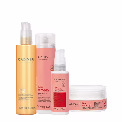 Imagem do produto Kit Cadiveu Essentials Hair Remedy Shampoo Máscara Leave-in e Nutri Glow Booster (4 produtos)