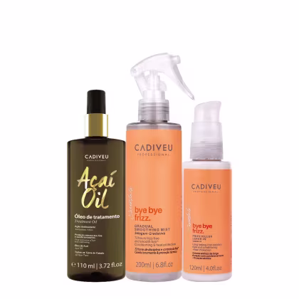 Imagem do produto Kit Cadiveu Professional Bye Bye Frizz Selagem Gradativa Leave-in e Açai Oil 110 (3 produtos)