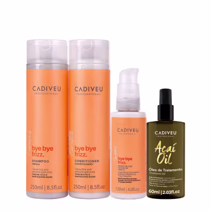 Imagem do produto Kit Cadiveu Professional Bye Bye Frizz Shampoo Condicionador Leave-in e Açaí Oil 60 (4 produtos)