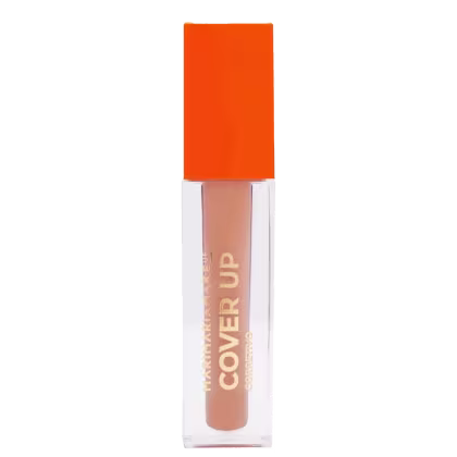 Corretivo da marca Mari Maria Makeup, com texto dourado "Cover up". Embalagem retangular com tampa laranja.