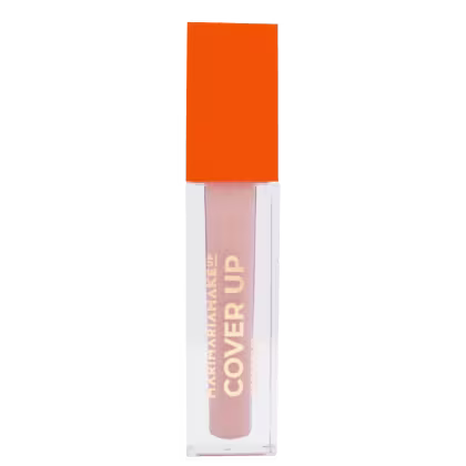 Corretivo da marca Mari Maria Makeup, com texto dourado "Cover up". Embalagem retangular com tampa laranja.