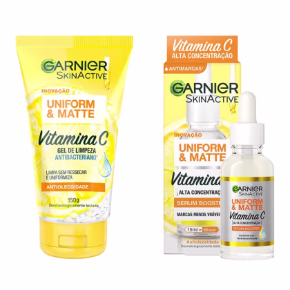 Imagem do produto Kit Garnier Uniform and Matte Facial Vitamina C Sérum 15 mL + Gel de Limpeza - Antissinais, Clareador / Skin Care