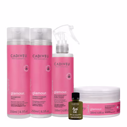 Imagem do produto Kit Cadiveu Profissional Essentials Glamour Shampoo Condicionador Máscara Fluído e Açaí Oil P (5 produtos)
