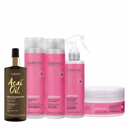 Imagem do produto Kit Cadiveu Profissional Essentials Glamour Shampoo Condicionador Máscara Fluído e Açaí Oil 110 (5 produtos)