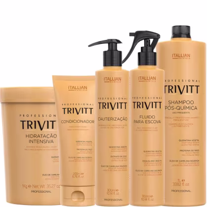 Imagem do produto Trivitt - Kit Condicionador, Cauterização, Fluido para Escova, Hidratação Intensiva 1kg e Shampoo Pós-Química para uso frequente 1L