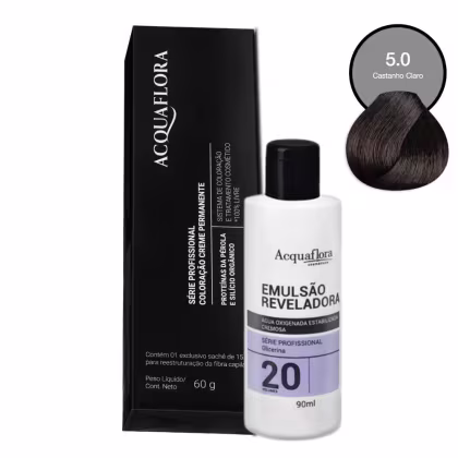Coloração Acquaflora 5.0 Castanho Claro 60g + Água Oxigenada 20 Volumes 90ml