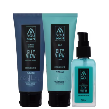 Imagem do produto Kit barba da linha City View | 3 itens | shampoo esfoliante, balm purificante e óleo para barba