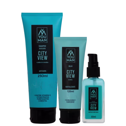 Imagem do produto Kit para barba da linha City View | 3 itens | shampoo anticaspa, balm purificante e óleo para barba