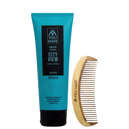 Imagem do produto Kit para barba da linha City View | 2 itens | shampoo anticaspa e pente de madeira