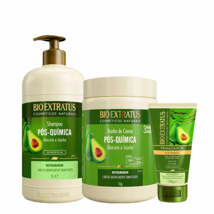 Imagem do produto Kit Bio Extratus Pós-Química Shampoo Banho de Creme G e Finalizador (3 produtos)